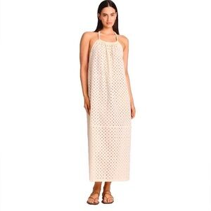 Vitamin A Cream Eyelet Halter Top Maxi Swim Cover Up Dress Size Medium